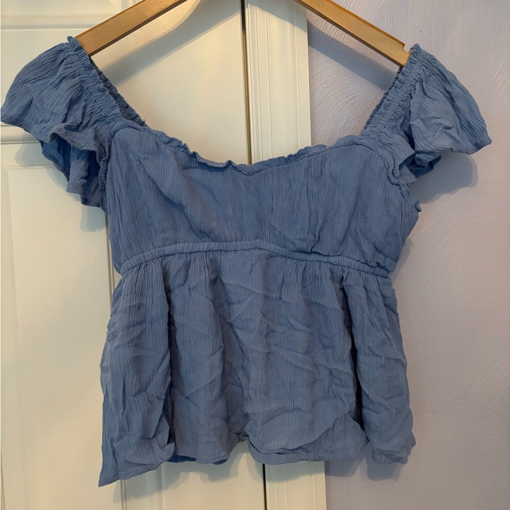 Hollister Blue Flutter Sleeve Peplum Blouse